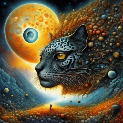 Surreal Alien Tiger in Forest at Night