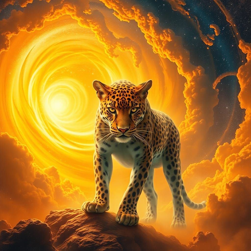 Celestial Leopard in Cosmic Nebula, Surrealist Style