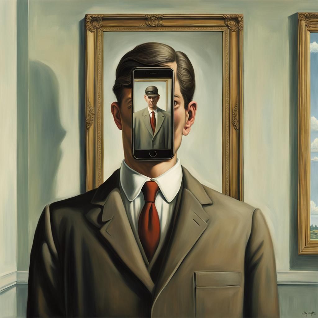 Surreal Apple Selfie in Dystopian Hyperrealism Style