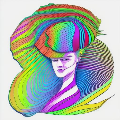 Girl with Rainbow Flag and Animal, Abstract Vector Art