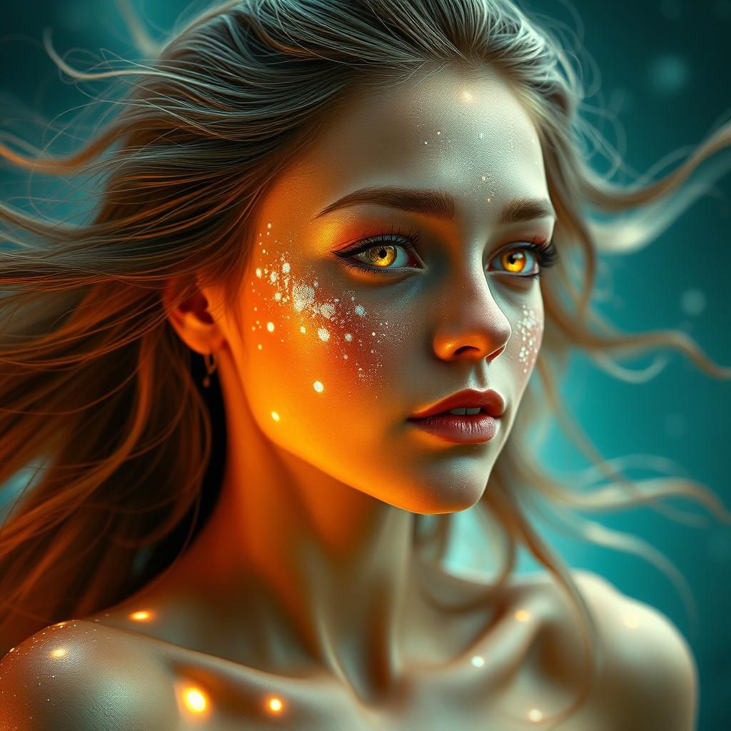 Ethereal Freckled Figure in Art Nouveau Style