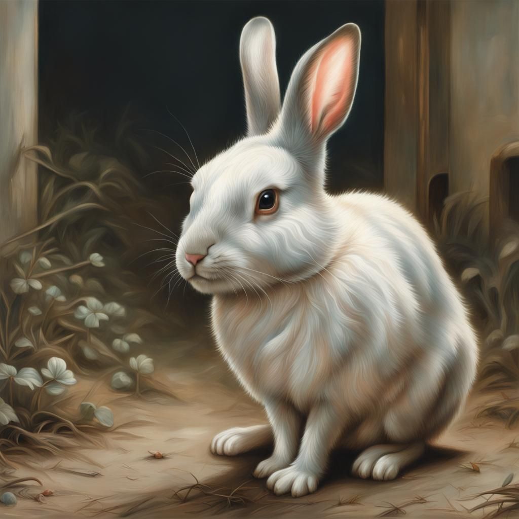 Pastel Rabbit Painting in Renaissance Style