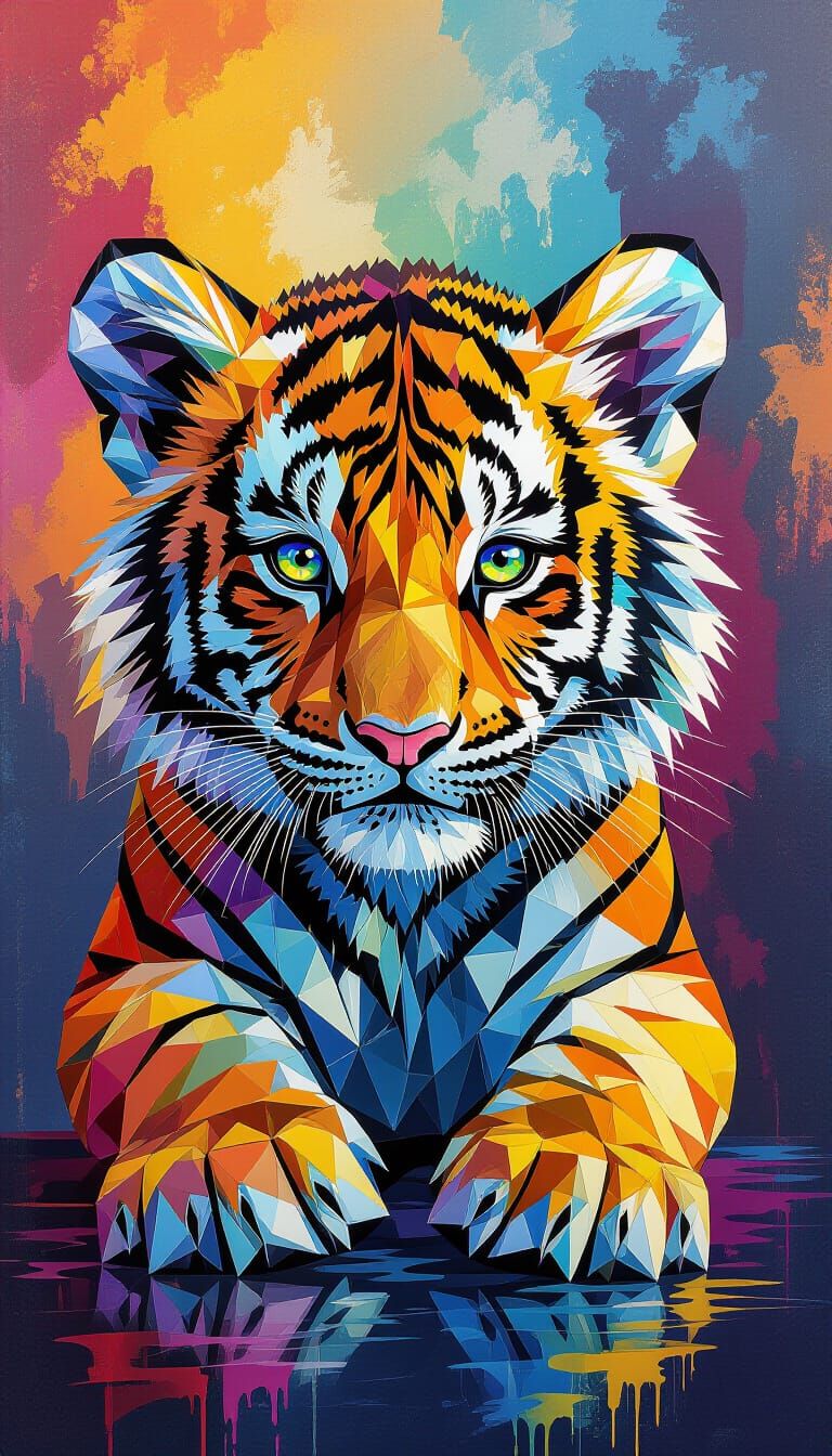 Diamond Tiger Cub Reflecting Rainbow Light