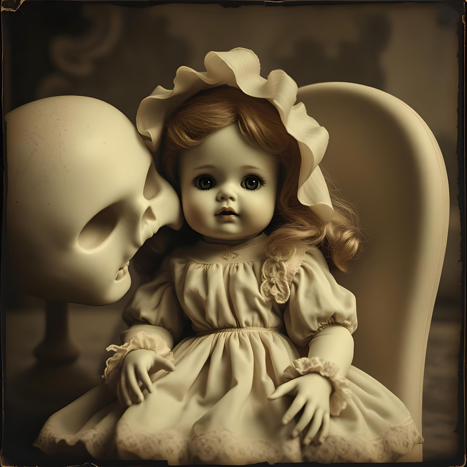 Creepy Porcelain Doll in Sepia Photo
