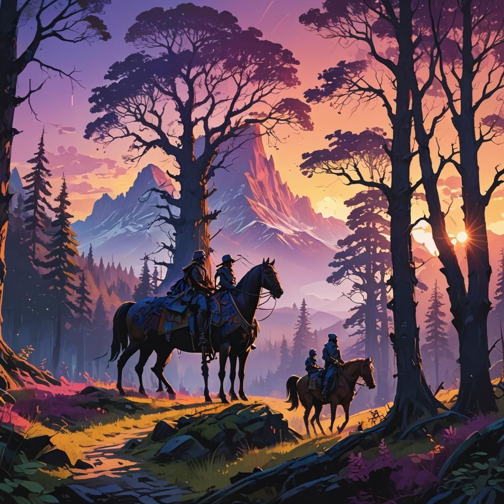 King and Queen Ride Horses at Sunset