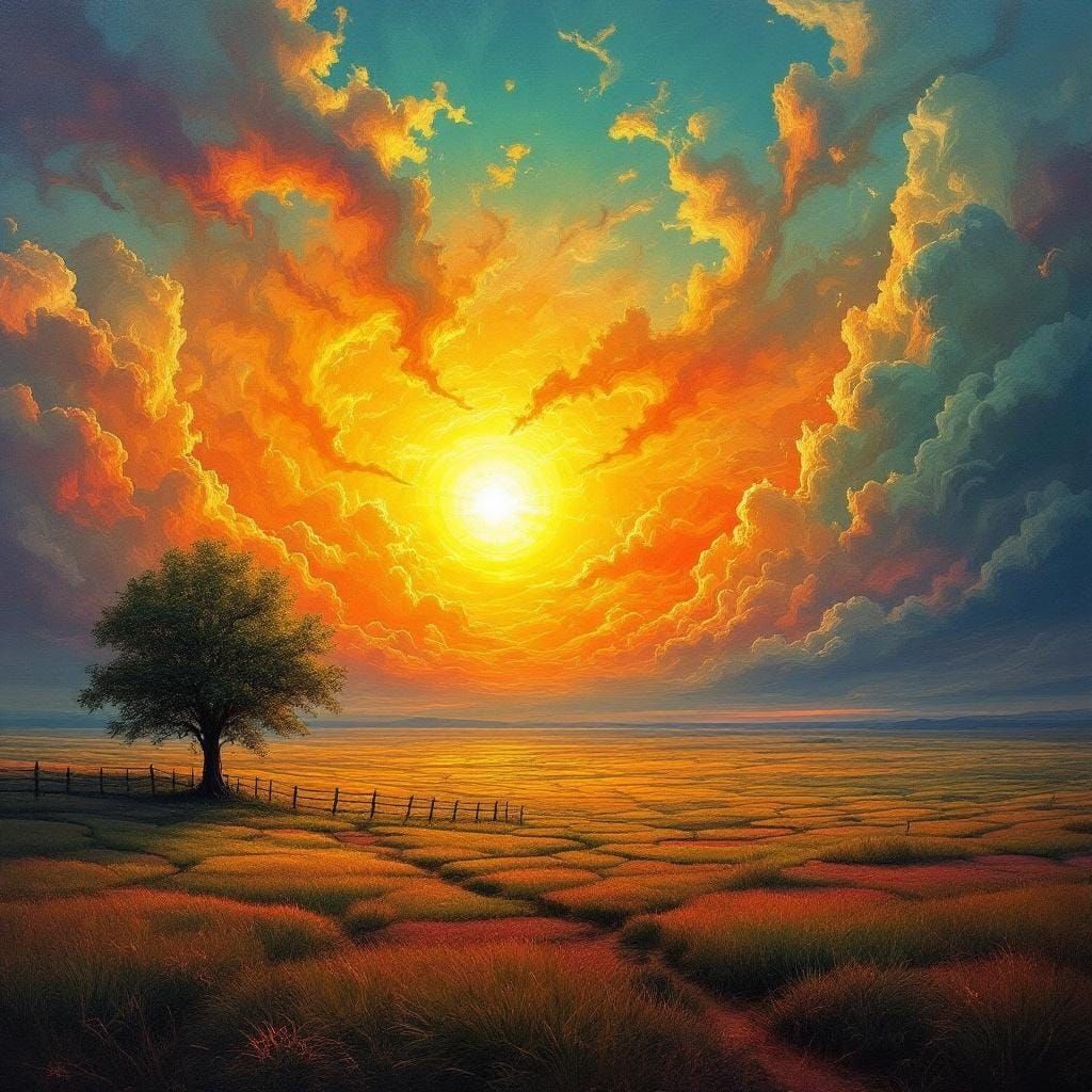 Dramatic Sunset Landscape with Swirling Clouds