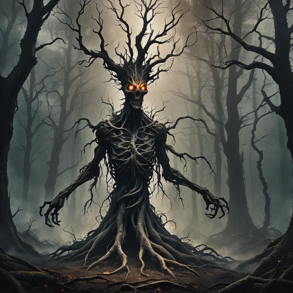 Eerie Forest Creature in Dark Surrealism Style