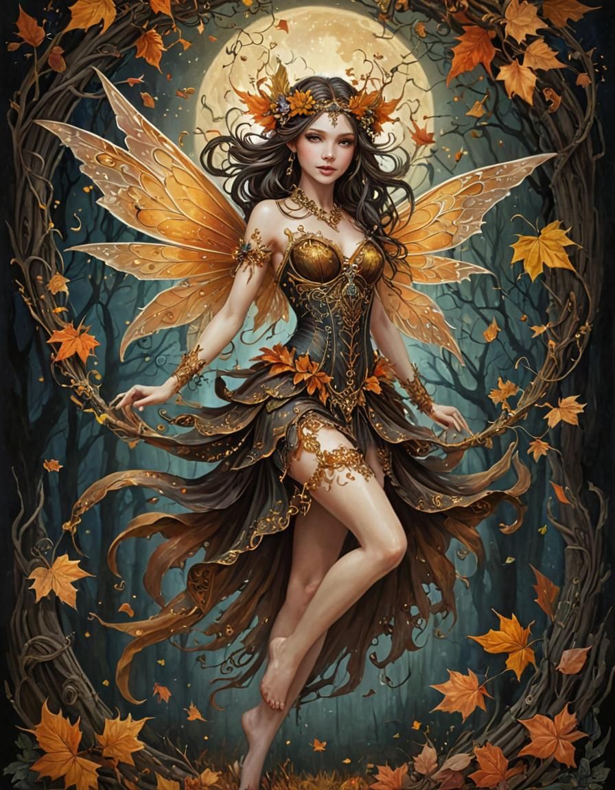 Ethereal Autumn Fairy in Dark Fantasy Style
