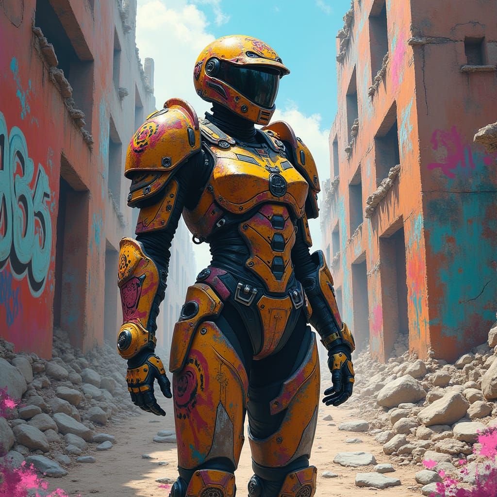 Warrior Nun in Cyberpunk Cityscape