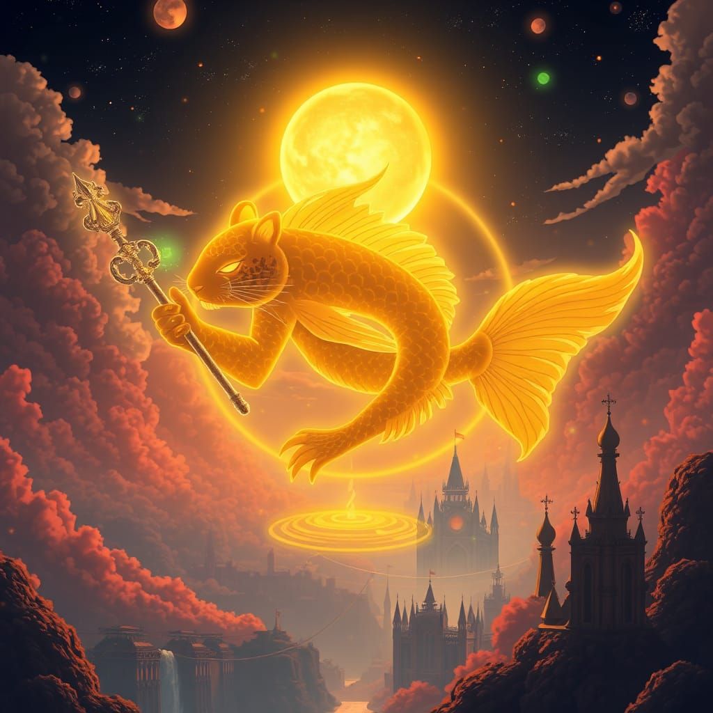 Majestic Leopard Fish in City of Light: Anime Style