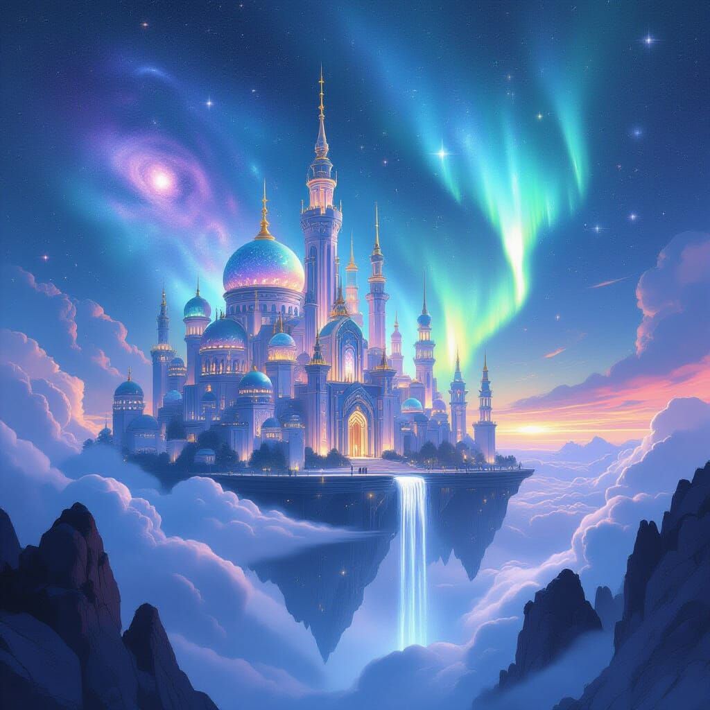 Celestial City Floating Among Galaxies in Ethereal Dreamscap...