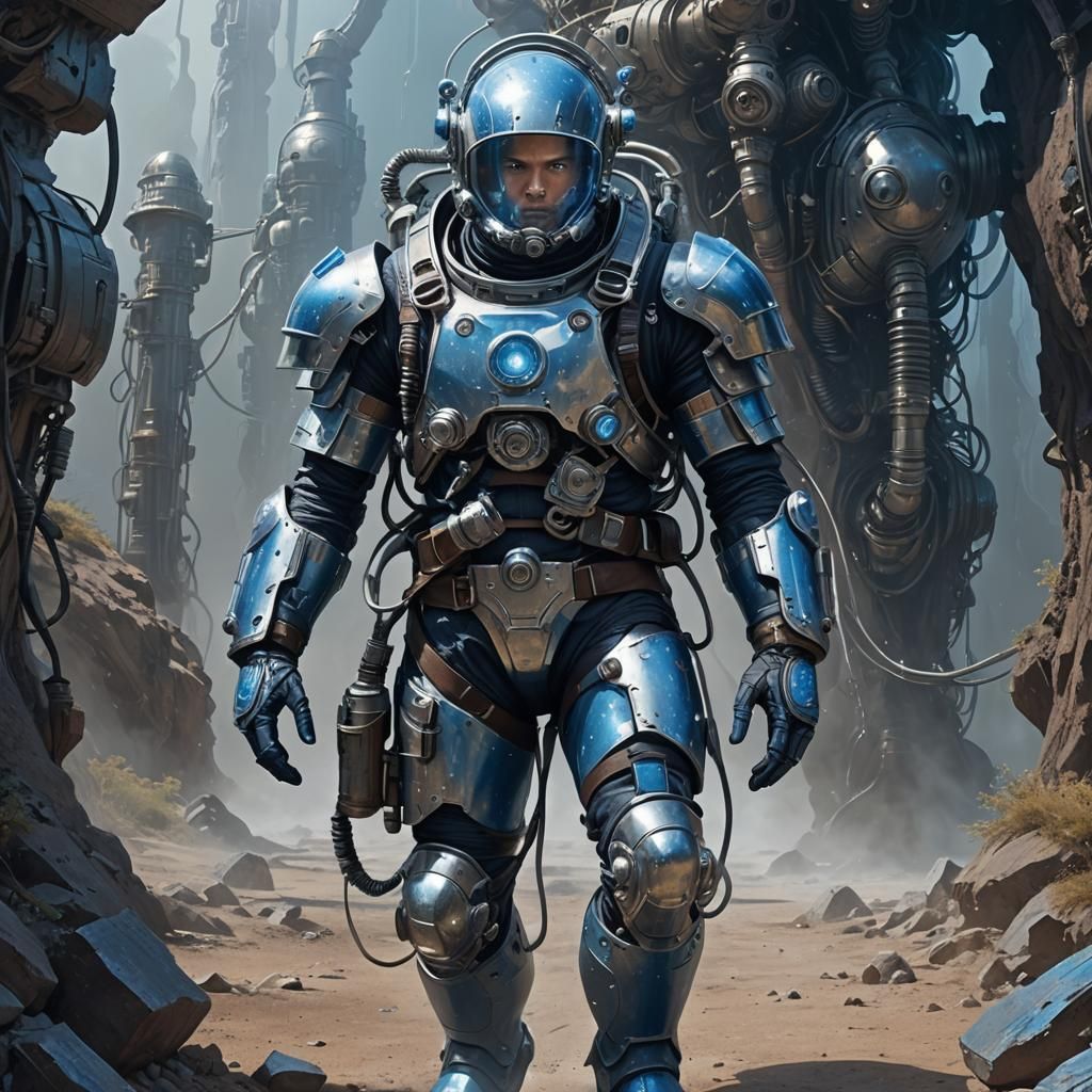 Person in Bodysuit Amidst Cosmic Environment