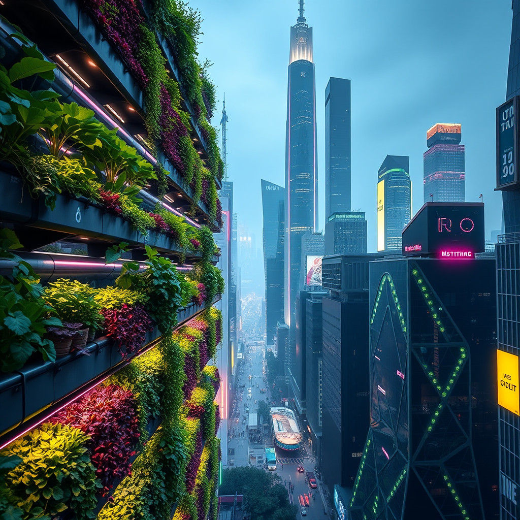 Eco-Futuristic Vertical Farm in Urban Landscape