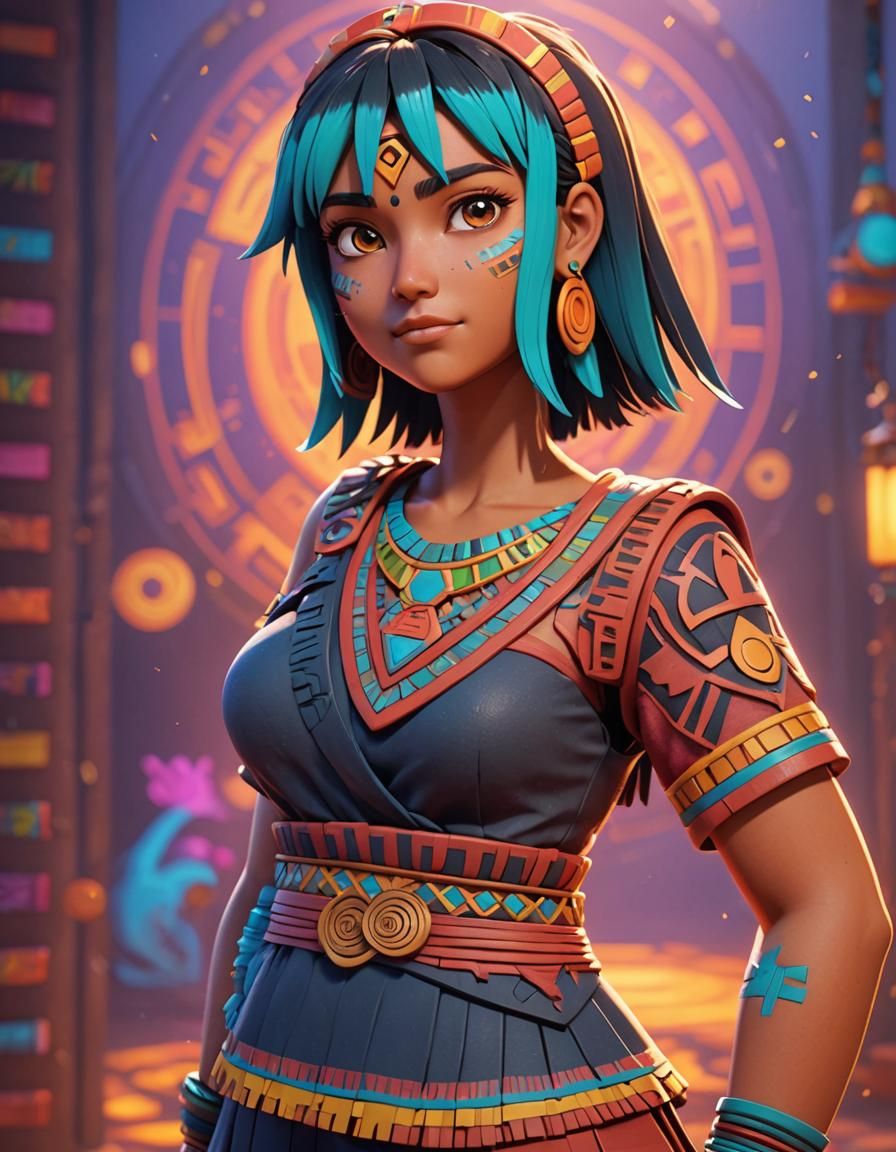 Aztec Anime Manga Girl in 3D Digital Art