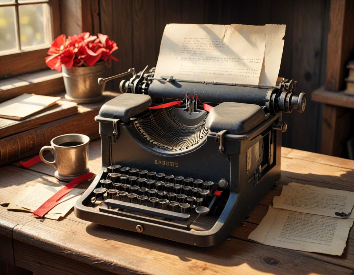 Antique Typewriter on Desk in Warm Sunlight