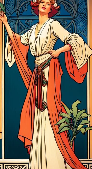 Elegant Byzantine Noblewoman in Art Nouveau Style