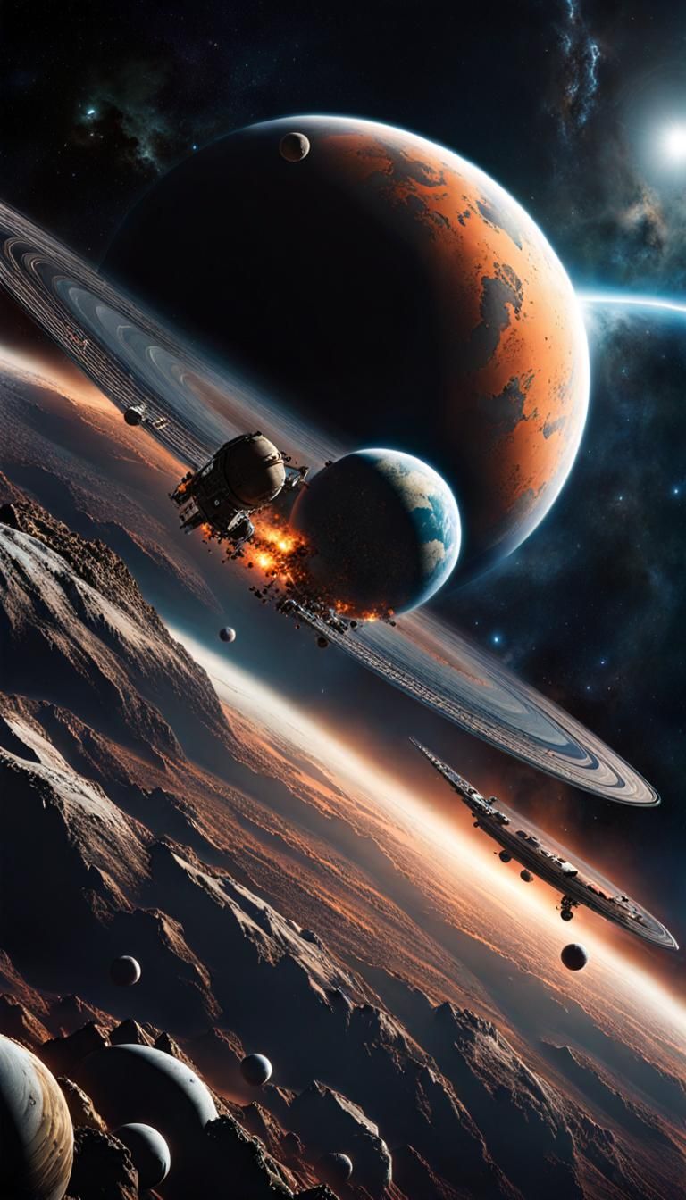 Zero-Gravity Figure in Apocalyptic Dystopian Space