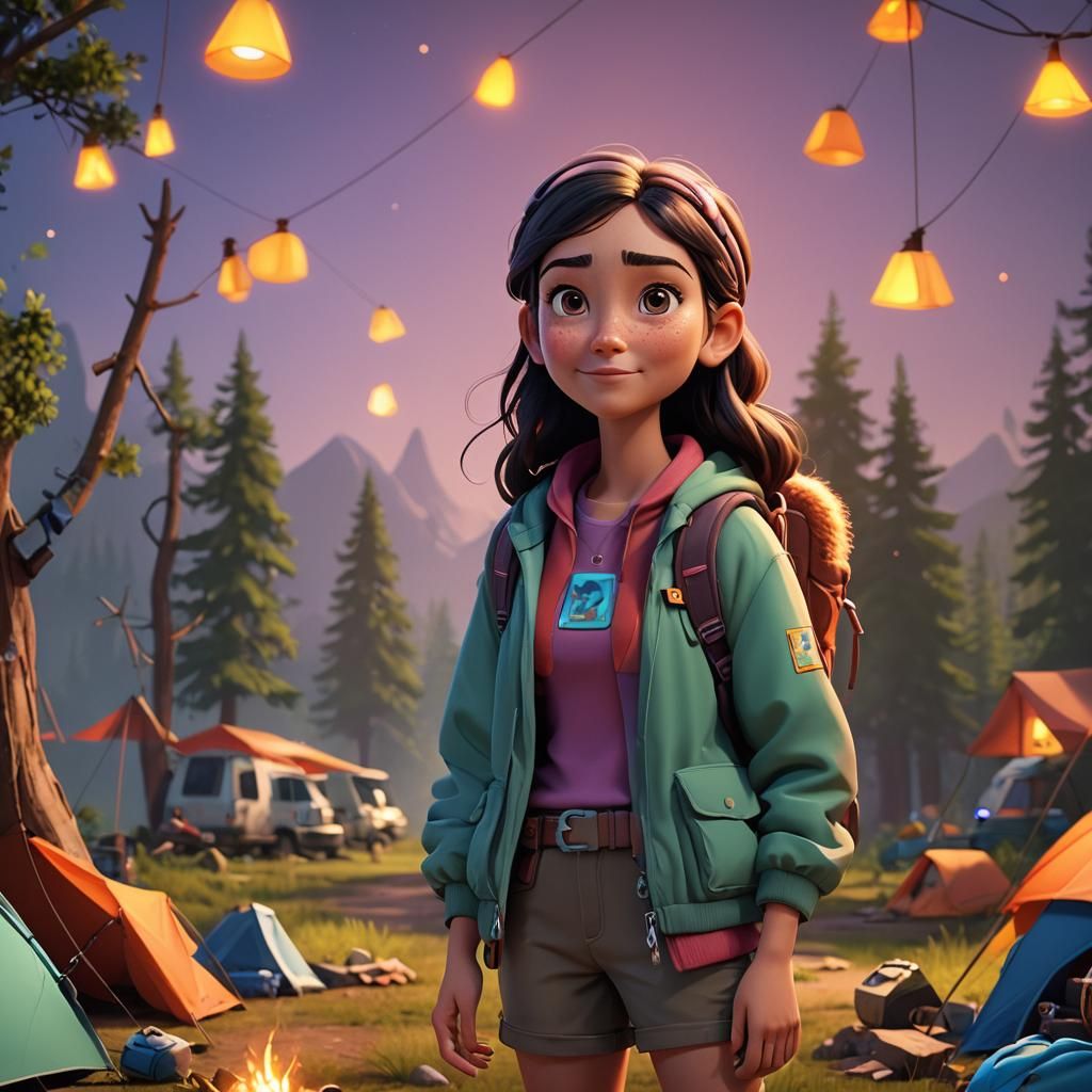 Camping Girl Portrait in 3D Digital Art