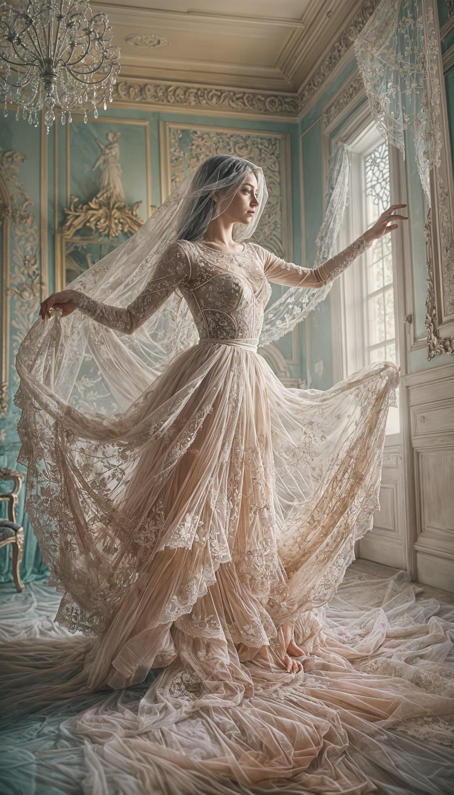 Woman Dancing in Lace and Tulle: Alcohol Ink Art