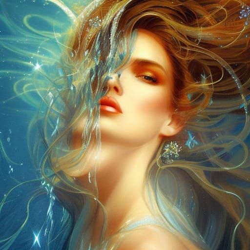 Regal Water Goddess Portrait in Art Nouveau Style