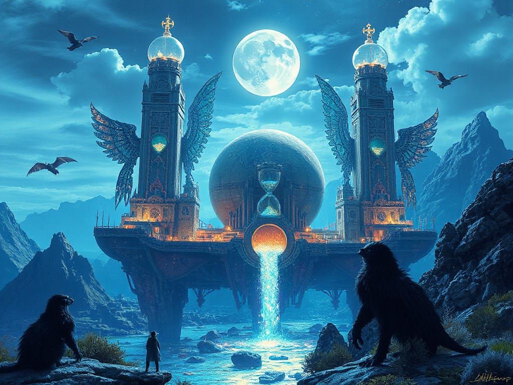 Ethereal City Floating Above Alien Ocean