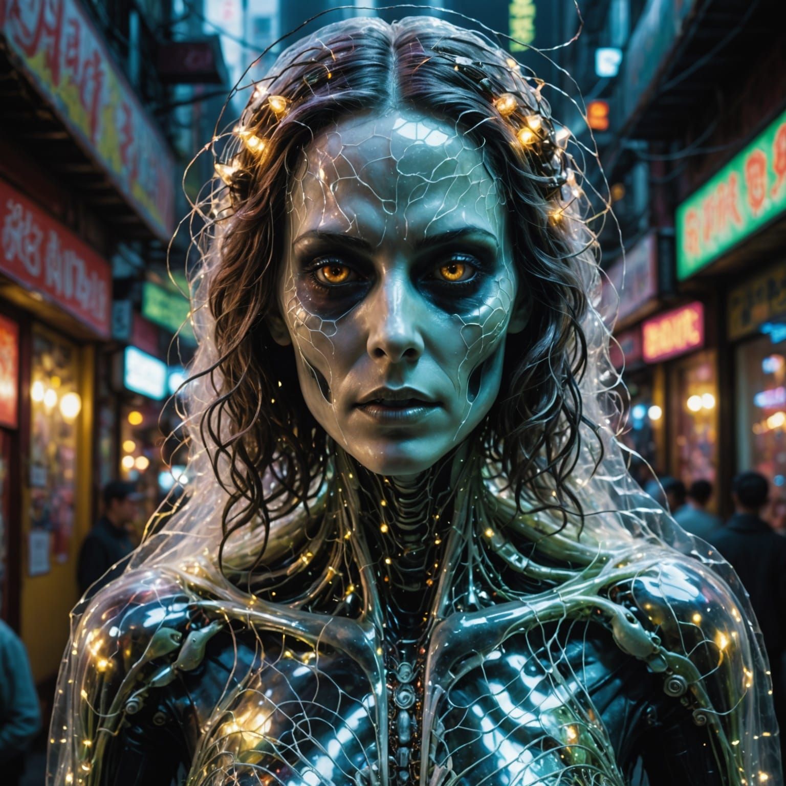 Translucent Ghost Woman with Visible Organs