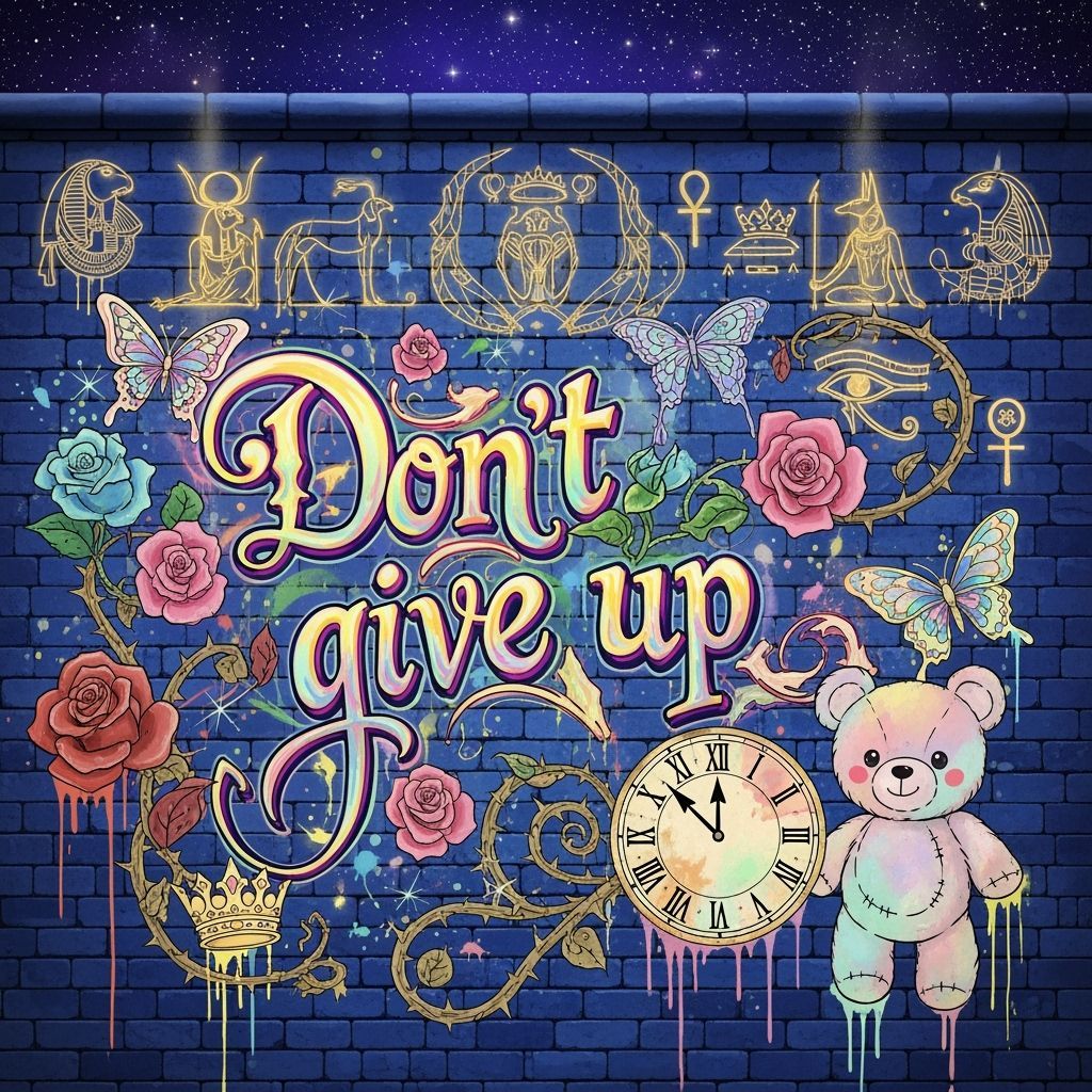 Street Art Mural: 'Don't Give Up' on Lapis Temple Wall