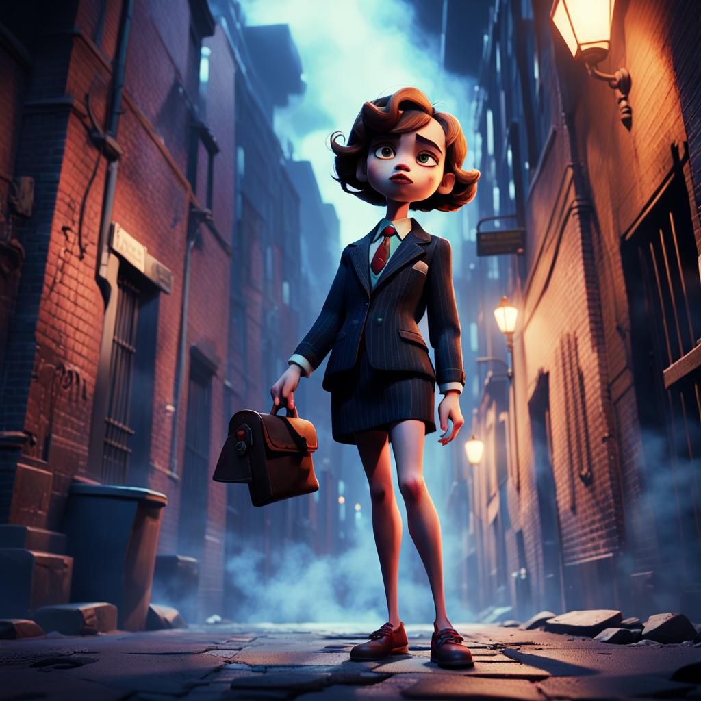 Pixar-Style Mob Boss Chick in Alleyway
