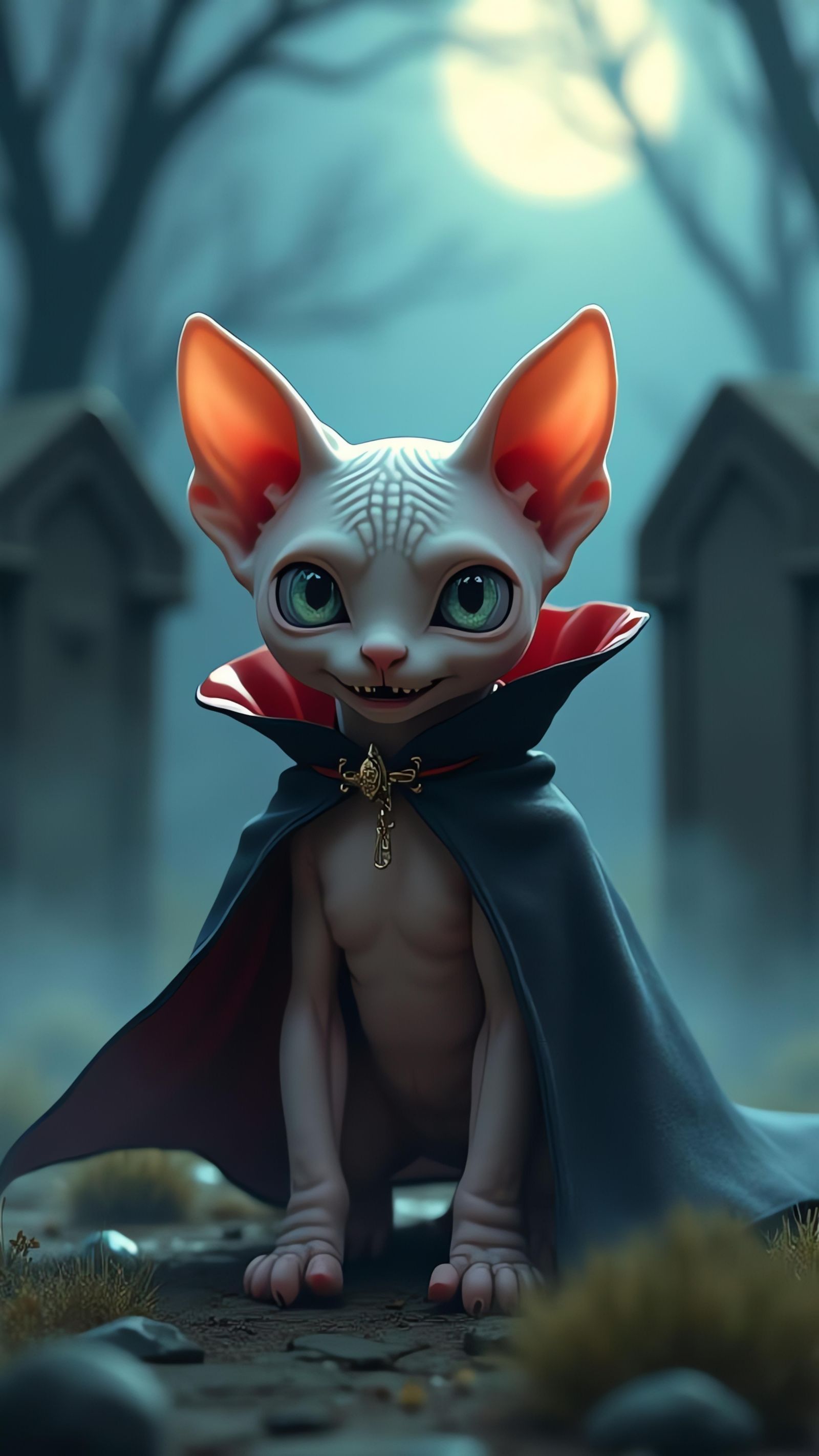 Vampire Kitten in Graveyard, 3D Anime Art