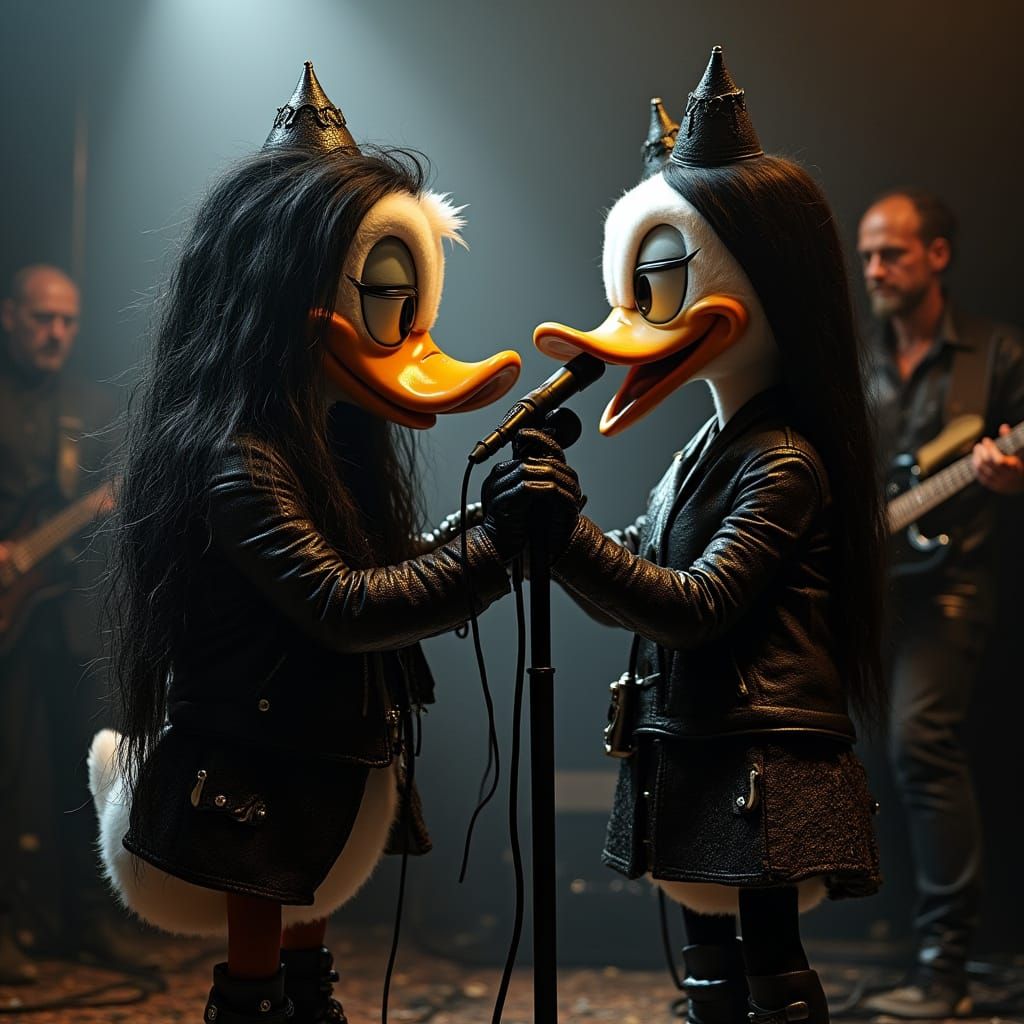 Donald & Daisy Duck as Black Metal Band Singers