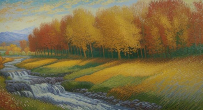Autumn Riverscape in Van Gogh Style Impasto Painting