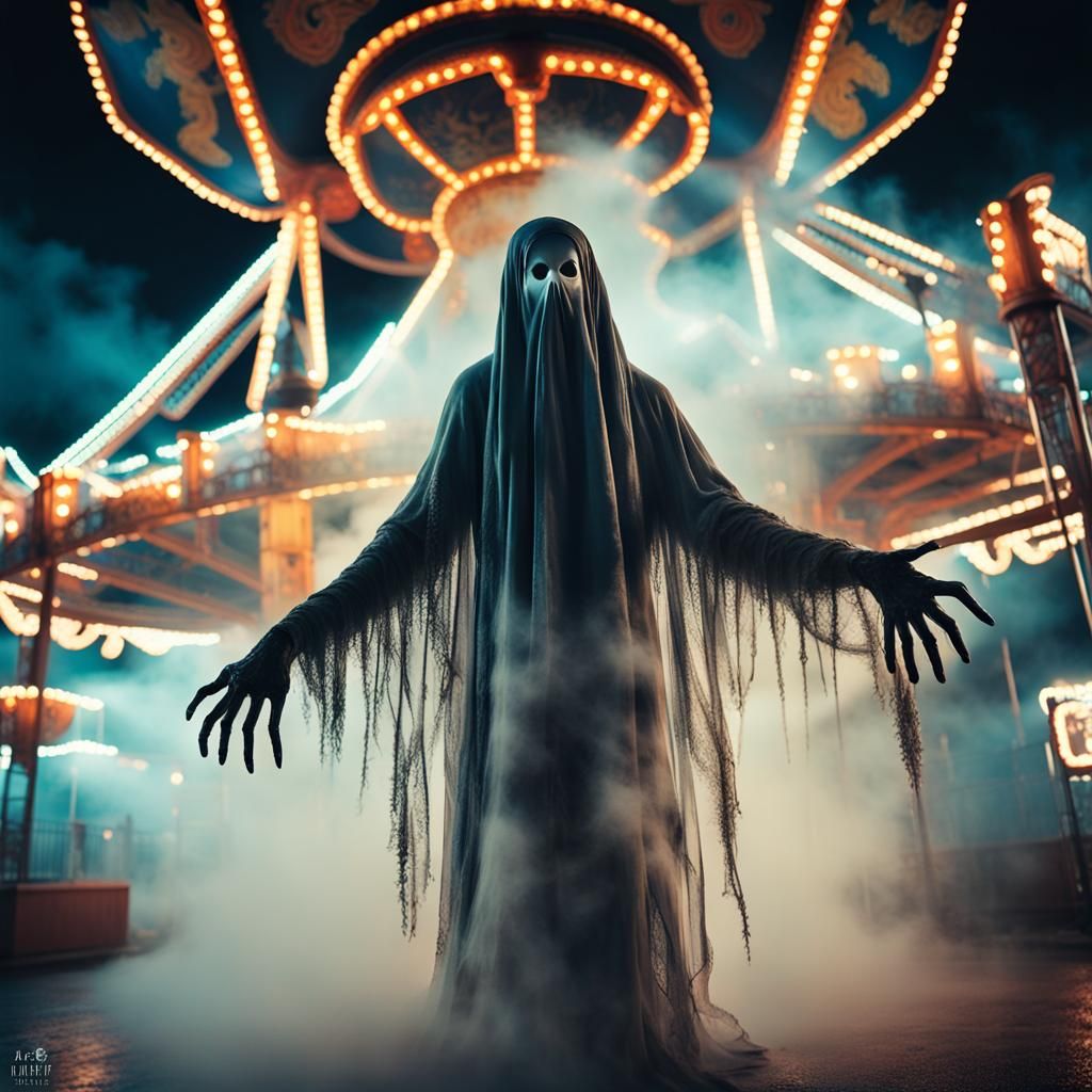 Haunting Ghost at Carnival in Hyperrealistic Photo
