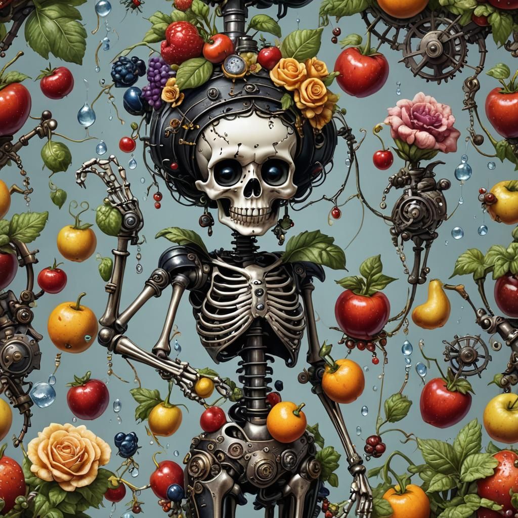 Surreal Steampunk Still Life with Betty Boop Skeleton