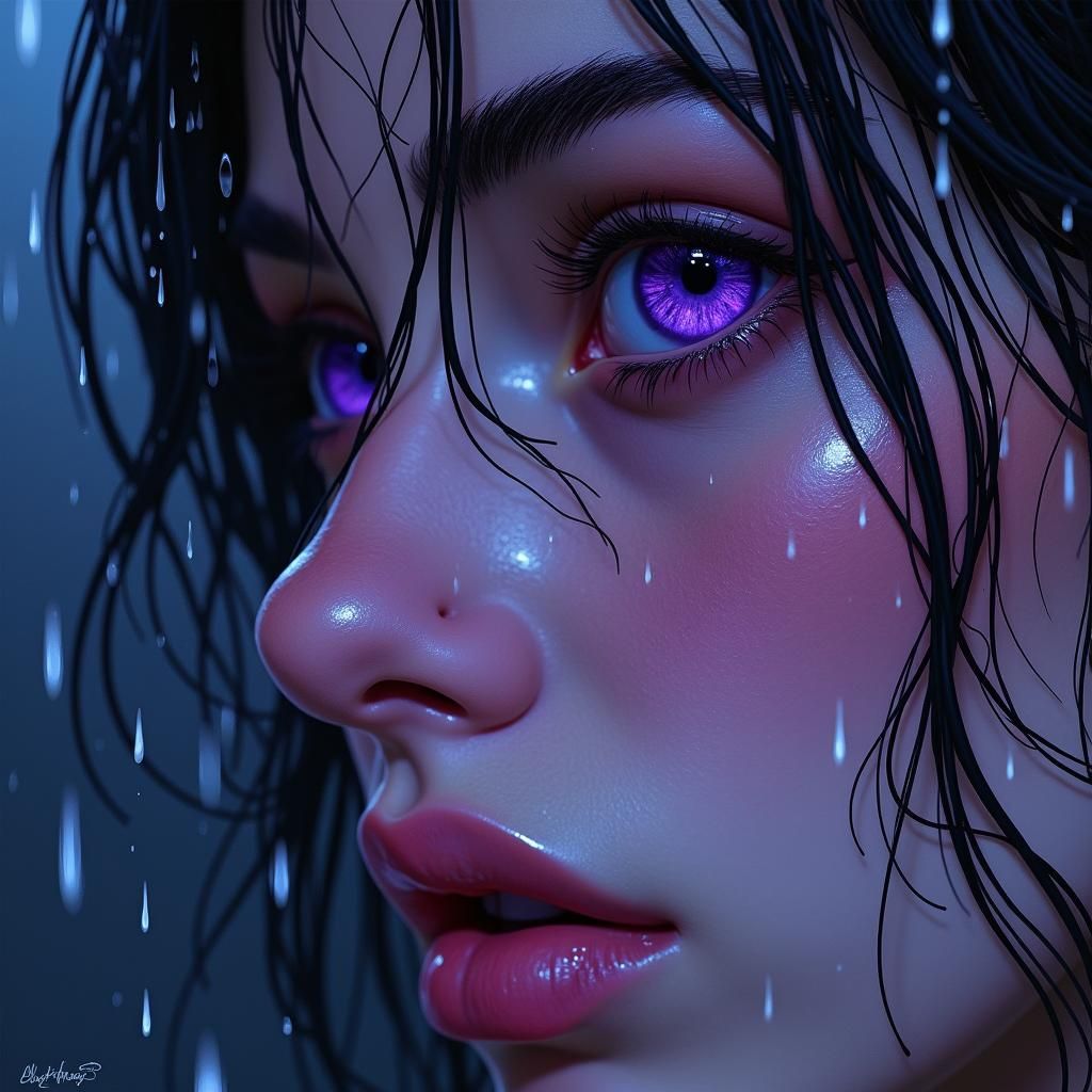 Determined Woman in Rain: Impasto Fantasy Art