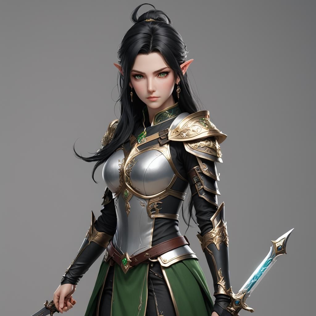 Ethereal Half-elf Cleric in 3D Anime Style