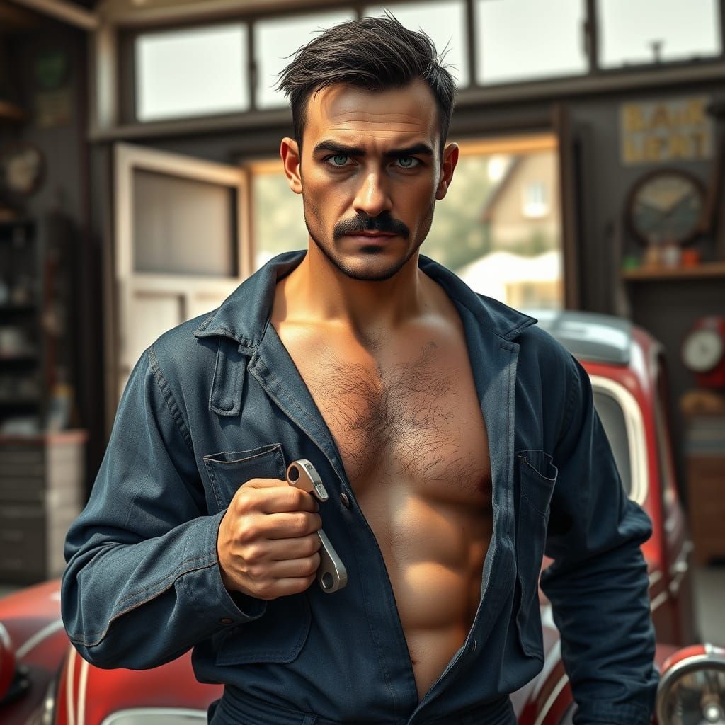 Handsome Mechanic in Italian Garage: 3D Game Art