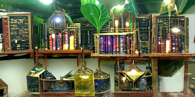 Steampunk Sage's Library with Neon Lights