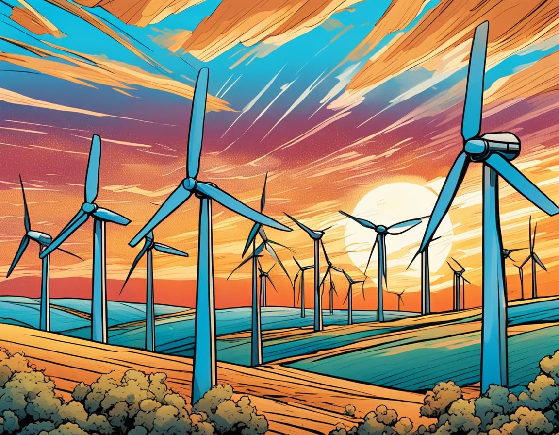 Cartoon Breeze Powers Wind Farm Comic Art
