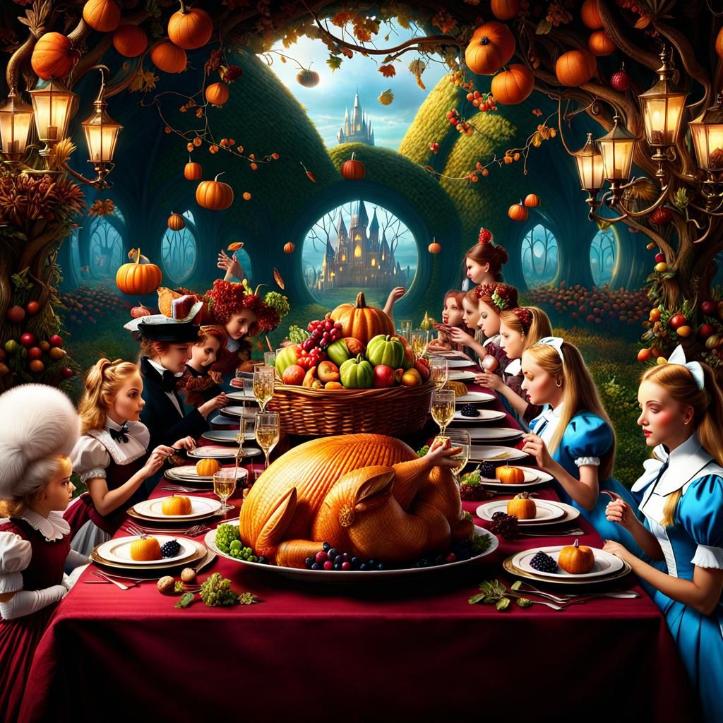 Alice in Wonderland Thanksgiving Feast: Digital Matte Painti...