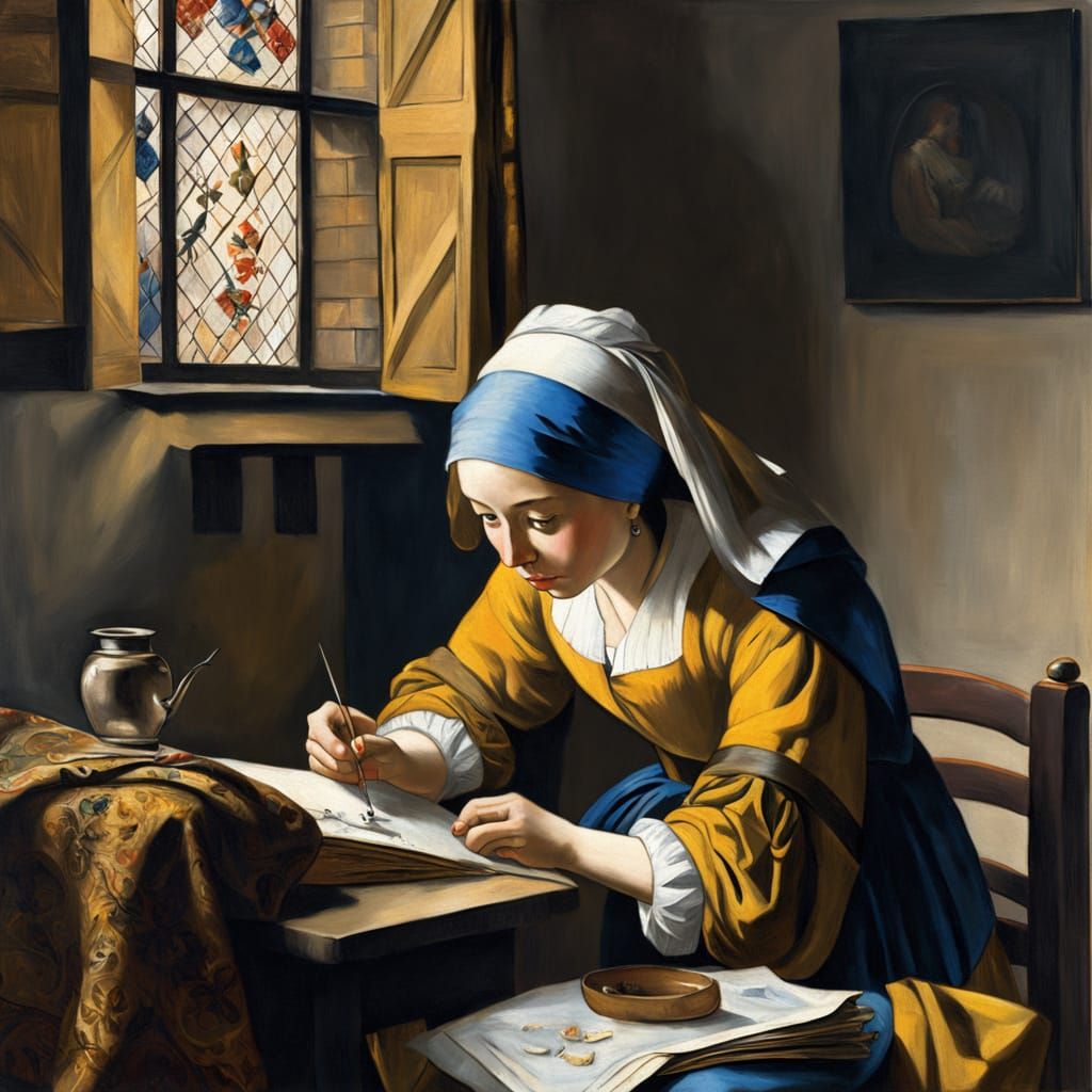 18th Century Needleworker in Vermeer Style