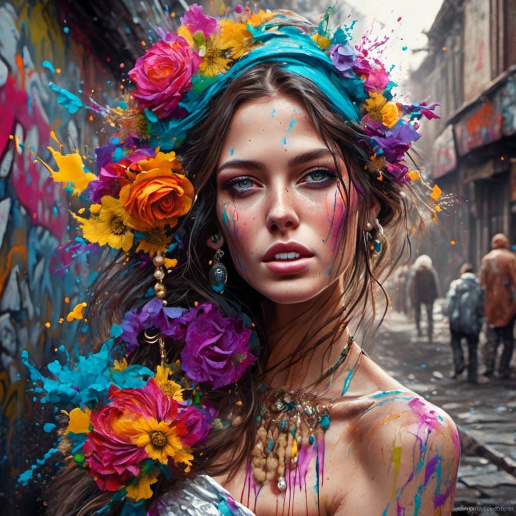 Graffiti Art of a Beautiful Woman in Street Style
