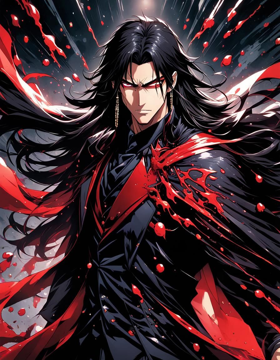Anime Vampire Character in Red and Black Suit