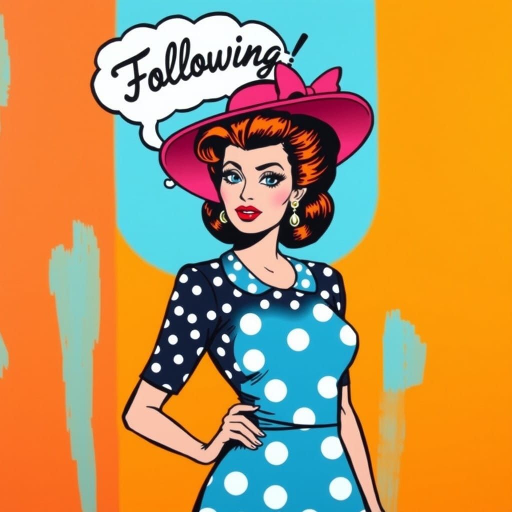 Confident Pop Art Woman Proclaims Following in Bold Colors