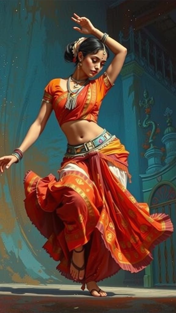 Elegant Kathak Dancer in Ornate Temple Hall