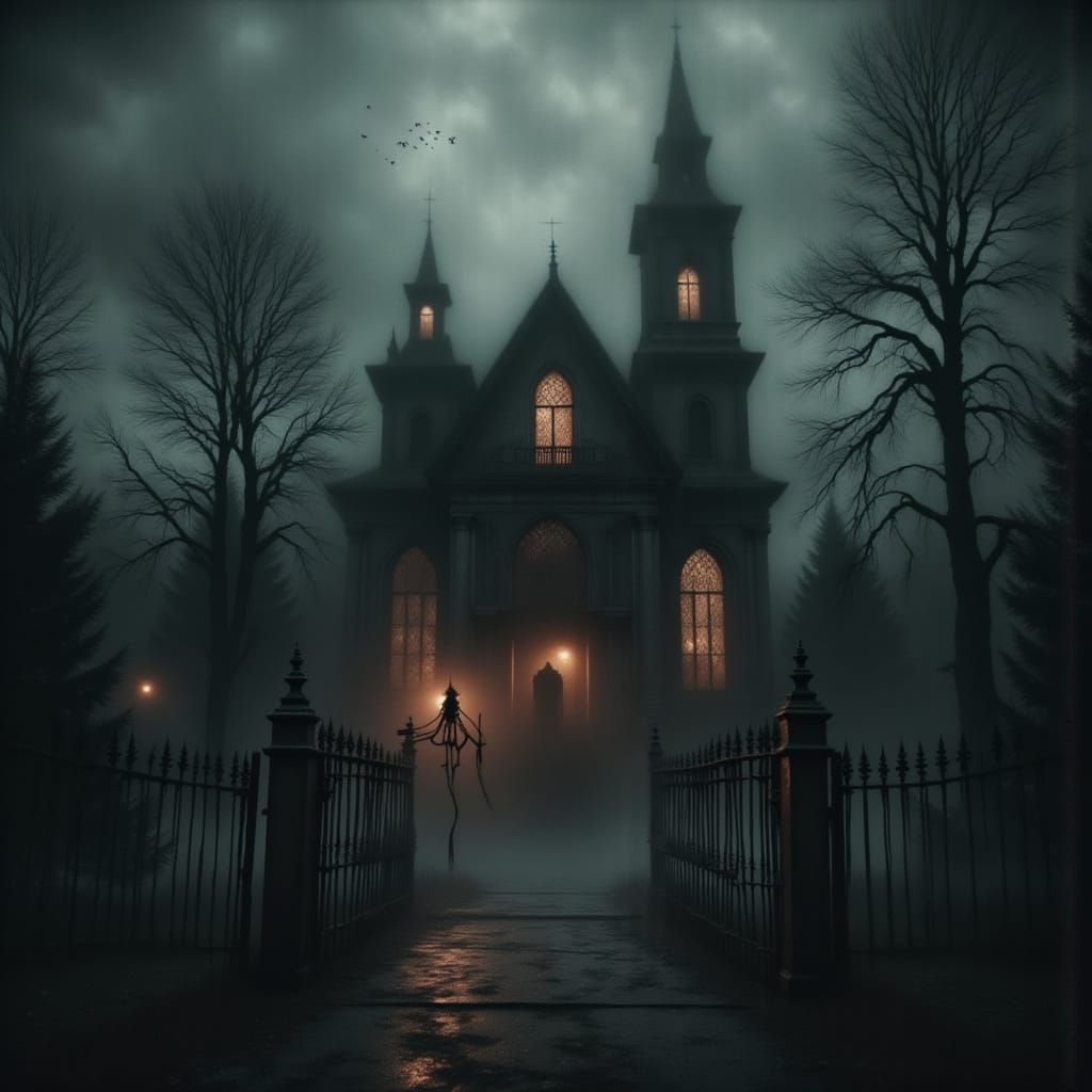 The church in Silent Hill. A nightmarish surrealist landscap...