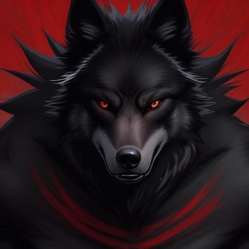 Imposing Black Wolf with Red Eyes