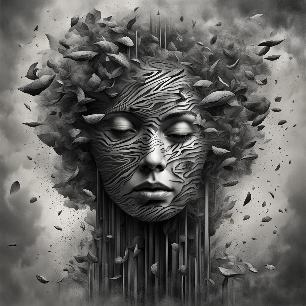 Mosaic Face Emerging from Charcoal Strokes