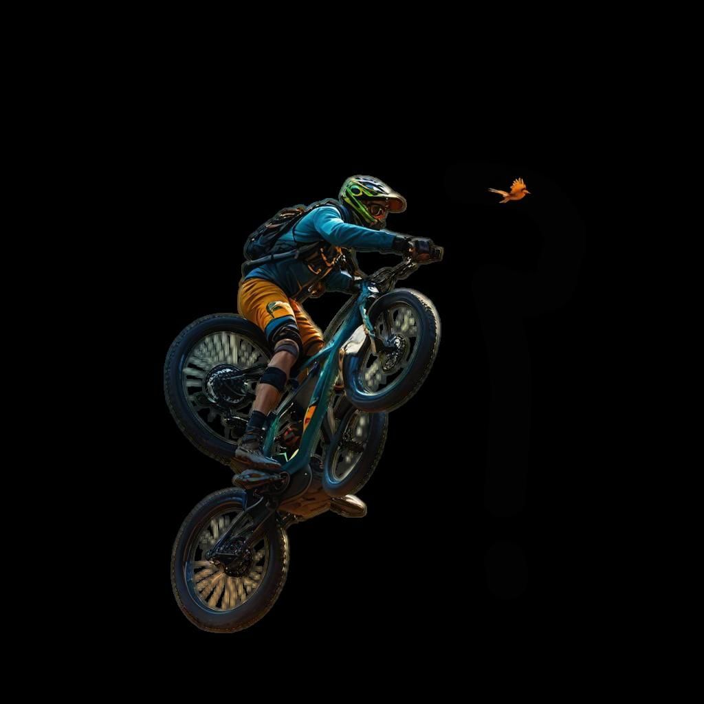 Mountain Biker Wheelie in a Sunny Landscape