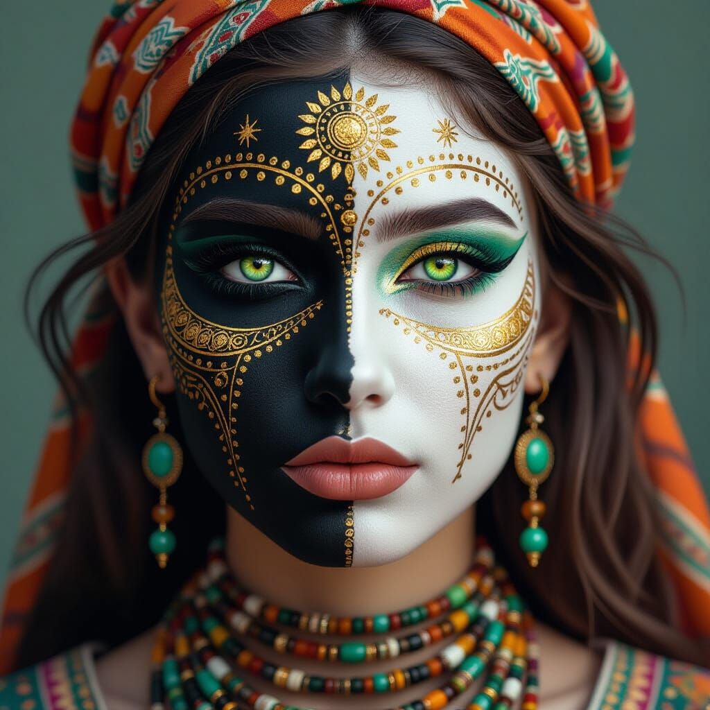 Portrait with Celestial Face Paint and Green Eyes