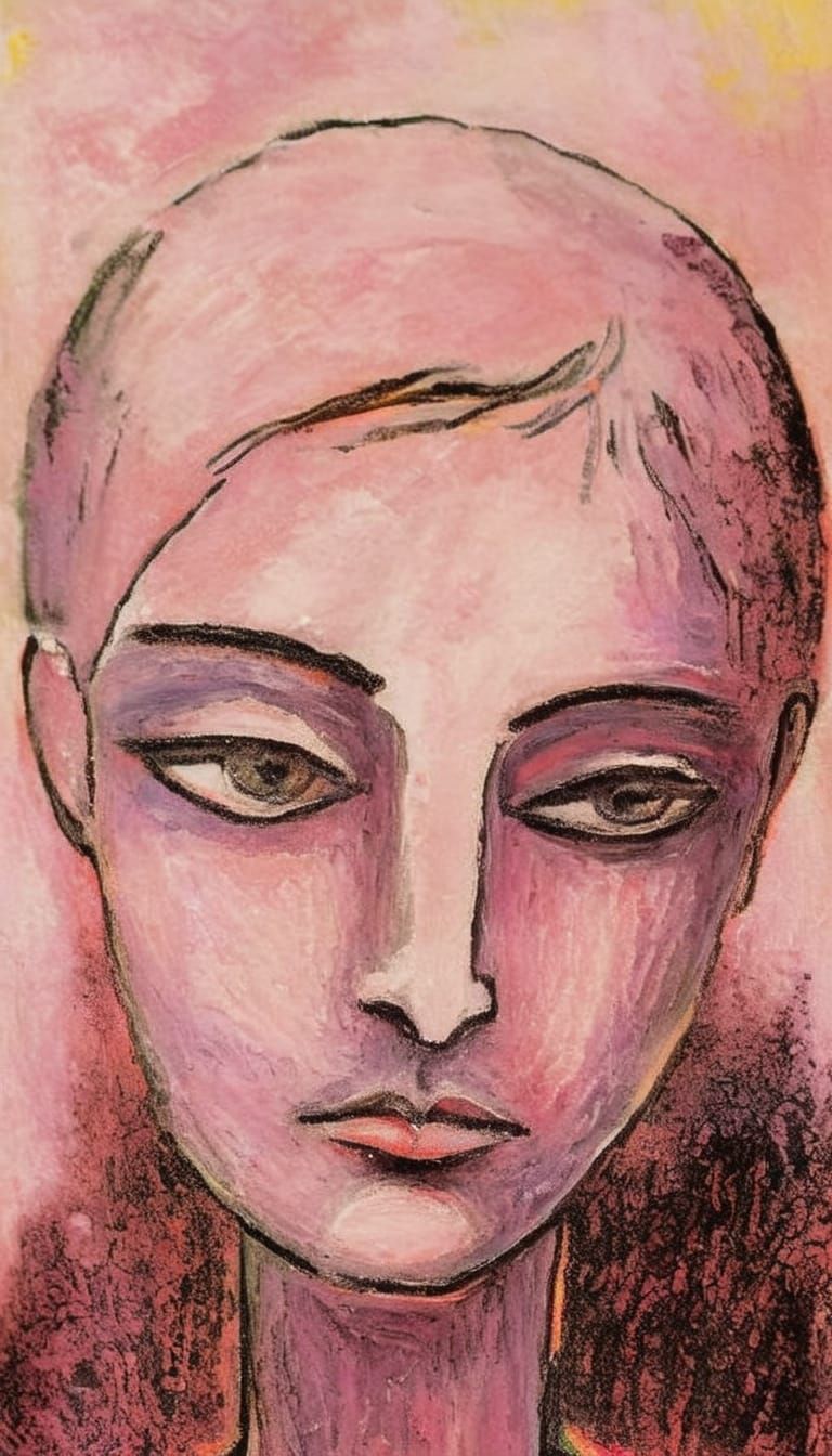 Gothgirl Portrait in Minimalist Impasto Style